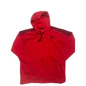 Adidas Striped Full Zip Hooded Sweatshirt Men Sz L Red Embroidered Logo HRA